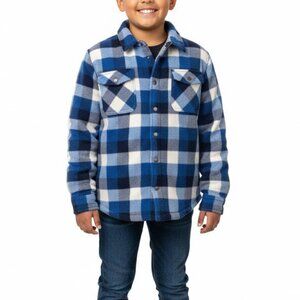 Eddie Bauer Kids 14/16 Blue Plaid Sherpa Lined Fleece Shirt Jacket Shacket